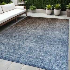 Homeroots 5' X 8' Blue And Green Ombre Washable Non Skid Indoor Outdoor Area Rug Chocolate Polyester 563695