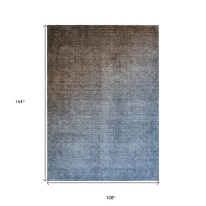Homeroots 9' X 12' Blue And Green Ombre Washable Non Skid Indoor Outdoor Area Rug Chocolate Polyester 563698