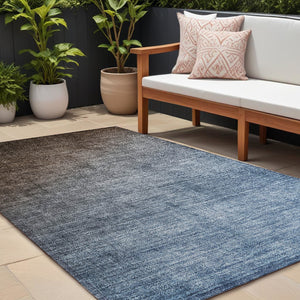 Homeroots 8' Blue And Green Ombre Washable Area Rug For Indoor And Outdoor Spaces - Stain Resistant Comfort 10' X 14' Polyester 563699