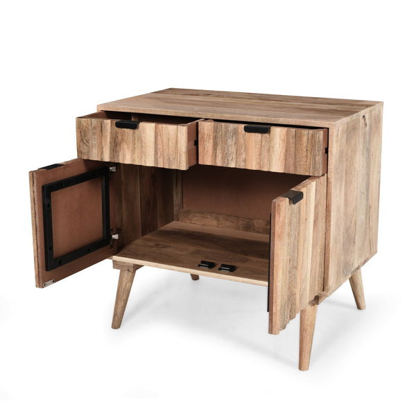 English Elm Christopher Knight Home® - Stylish Mango Wood 2-Drawer 2-Door Cabinet in Natural Finish — Solid Mango Wood, Rustic Modern Storage N780P234027N