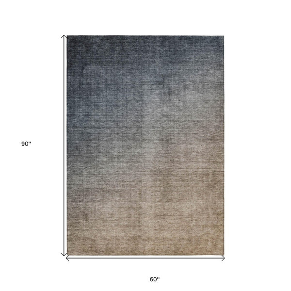 HomeRoots 5' Modern Blue Green Ombre Washable Area Rug - Non-Skid, Stain-Resistant, Indoor/Outdoor Decor 5' X 8' 563704