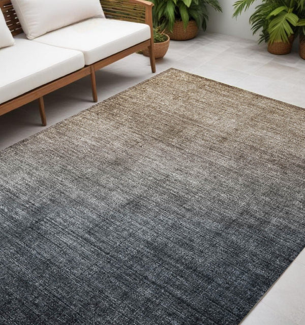 HomeRoots 5' Modern Blue Green Ombre Washable Area Rug - Non-Skid, Stain-Resistant, Indoor/Outdoor Decor 5' X 8' 563704