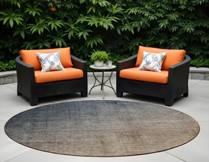 Homeroots 8' Round Taupe And Gray Round Ombre Washable Non Skid Indoor Outdoor Area Rug Gray Polyester 563705