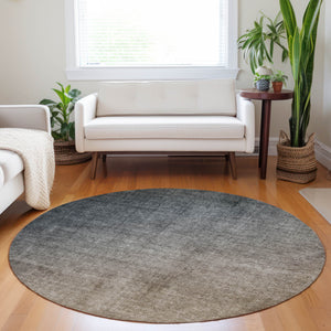 Homeroots 8' Round Taupe And Gray Round Ombre Washable Non Skid Indoor Outdoor Area Rug Gray Polyester 563705