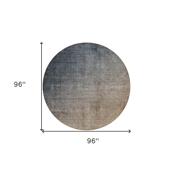Homeroots 8' Round Taupe And Gray Round Ombre Washable Non Skid Indoor Outdoor Area Rug Gray Polyester 563705