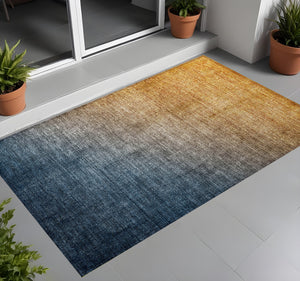 Homeroots 3' X 5' Denim And Gold Ombre Washable Non Skid Indoor Outdoor Area Rug Navy Polyester 563712