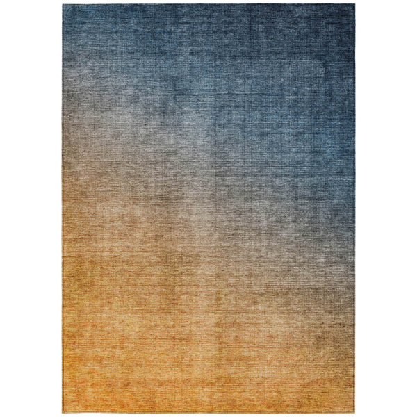 Homeroots 5' X 8' Denim And Gold Ombre Washable Non Skid Indoor Outdoor Area Rug Navy Polyester 563713