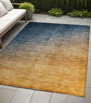 Homeroots 5' X 8' Denim And Gold Ombre Washable Non Skid Indoor Outdoor Area Rug Navy Polyester 563713