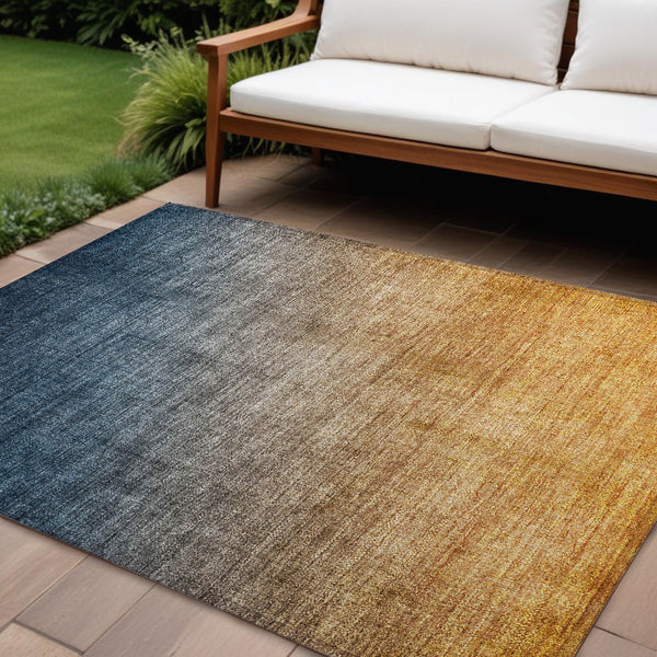 Homeroots 9' X 12' Denim And Gold Ombre Washable Non Skid Indoor Outdoor Area Rug Navy Polyester 563716