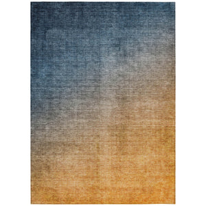 Homeroots 9' X 12' Denim And Gold Ombre Washable Non Skid Indoor Outdoor Area Rug Navy Polyester 563716