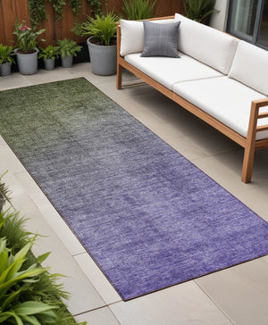 Homeroots 8' Runner Olive Green And Purple Ombre Washable Non Skid Indoor Outdoor Runner Rug Olive Polyester 563719