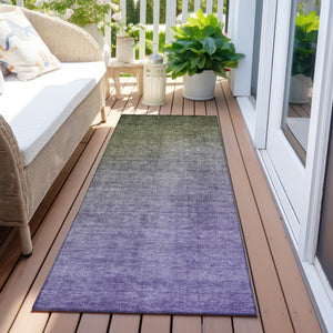 Homeroots 8' Runner Olive Green And Purple Ombre Washable Non Skid Indoor Outdoor Runner Rug Olive Polyester 563719