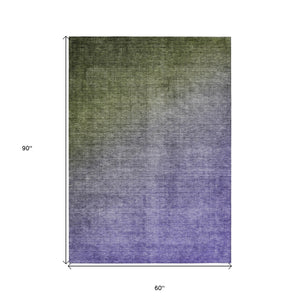 Homeroots 5' X 8' Olive Green And Purple Ombre Washable Non Skid Indoor Outdoor Area Rug Olive Polyester 563722