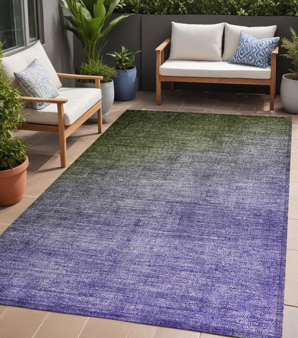 Homeroots 5' X 8' Olive Green And Purple Ombre Washable Non Skid Indoor Outdoor Area Rug Olive Polyester 563722
