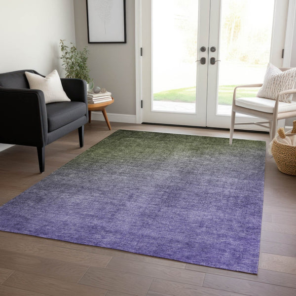 HomeRoots 5' Modern Blue Green Ombre Washable Area Rug - Non-Skid, Stain-Resistant, Indoor/Outdoor Decor 5' X 8' 563722