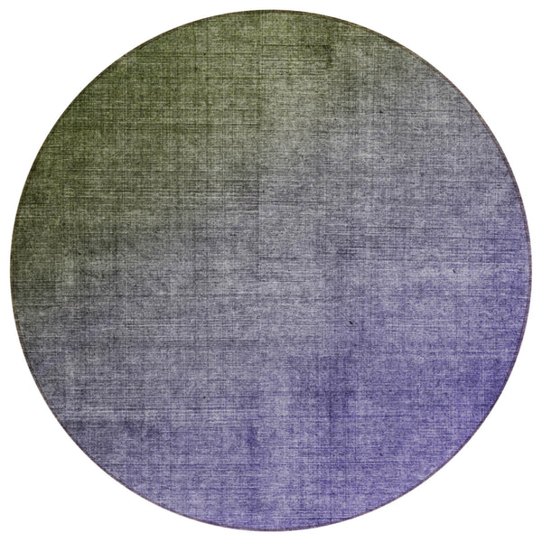 Homeroots 8' Round Olive Green And Purple Round Ombre Washable Non Skid Indoor Outdoor Area Rug Olive Polyester 563723