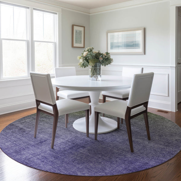 Homeroots 8' Round Olive Green And Purple Round Ombre Washable Non Skid Indoor Outdoor Area Rug Olive Polyester 563723