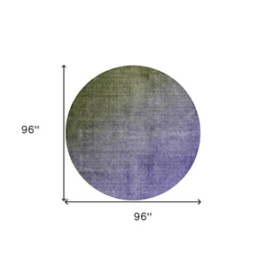 Homeroots 8' Round Olive Green And Purple Round Ombre Washable Non Skid Indoor Outdoor Area Rug Olive Polyester 563723