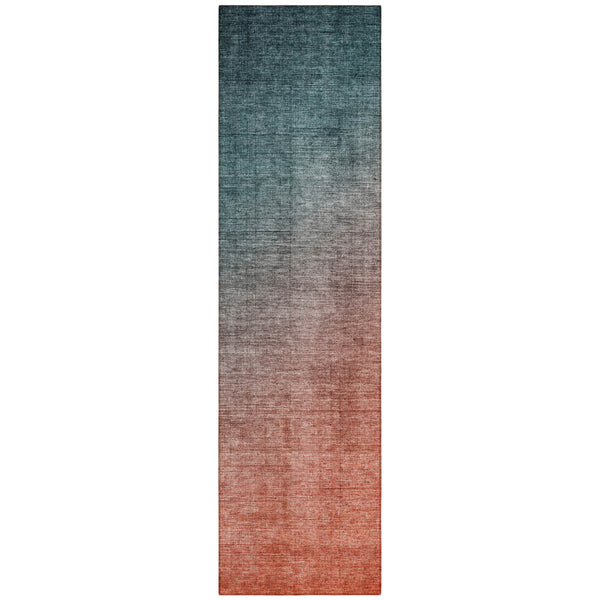 Homeroots 8' Runner Gray And Red Orange Ombre Washable Non Skid Indoor Outdoor Runner Rug Teal Polyester 563728