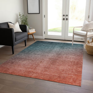 Homeroots 3' X 5' Gray And Red Orange Ombre Washable Non Skid Indoor Outdoor Area Rug Teal Polyester 563730