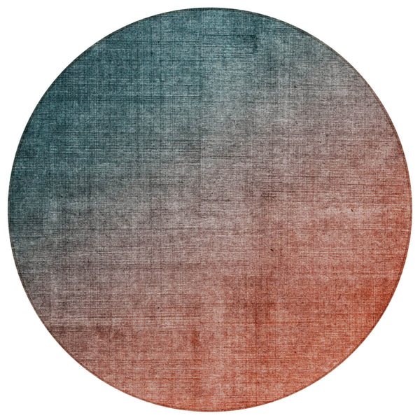 Homeroots 8' Round Gray And Red Orange Round Ombre Washable Non Skid Indoor Outdoor Area Rug Teal Polyester 563732