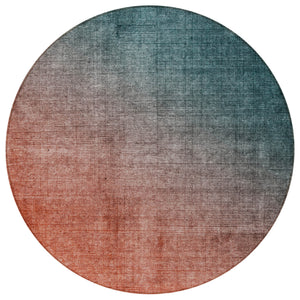Homeroots 8' Round Gray And Red Orange Round Ombre Washable Non Skid Indoor Outdoor Area Rug Teal Polyester 563732