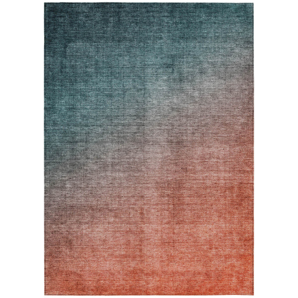 Homeroots 9' X 12' Gray And Red Orange Ombre Washable Non Skid Indoor Outdoor Area Rug Teal Polyester 563734