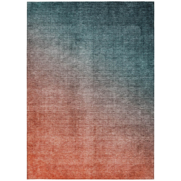 Homeroots 9' X 12' Gray And Red Orange Ombre Washable Non Skid Indoor Outdoor Area Rug Teal Polyester 563734