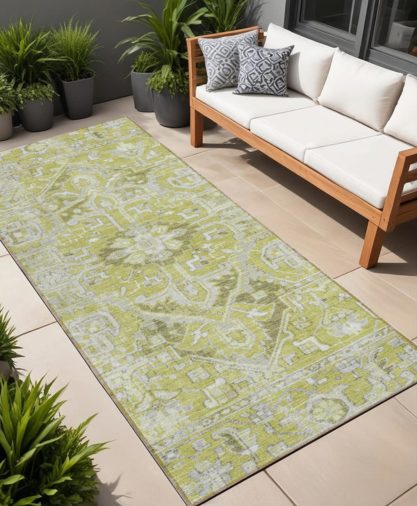 Homeroots 8' Runner Artichoke Green Oriental Washable Rug - Stylish Stain Resistant Non-skid For Indoors & Outdoors Aloe Polyester 563737