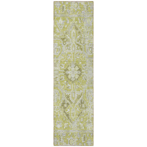 Homeroots 8' Runner Artichoke Green Oriental Washable Rug - Stylish Stain Resistant Non-skid For Indoors & Outdoors Aloe Polyester 563737
