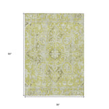 Homeroots 3' X 5' Artichoke Green Oriental Washable Non Skid Indoor Outdoor Area Rug Aloe Polyester 563739