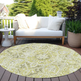 Homeroots 8' Round Artichoke Green Round Oriental Washable Non Skid Indoor Outdoor Area Rug Aloe Polyester 563741