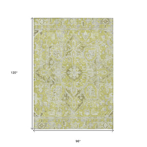 HomeRoots 5' Timeless Artichoke Green Oriental Area Rug - Washable, Non-Skid, Indoor/Outdoor Versatility 8' X 10' 563742