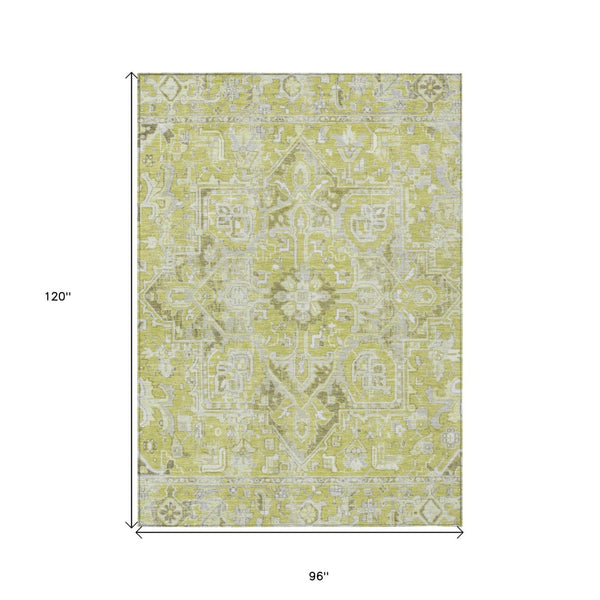 HomeRoots 5' Timeless Artichoke Green Oriental Area Rug - Washable, Non-Skid, Indoor/Outdoor Versatility 8' X 10' 563742