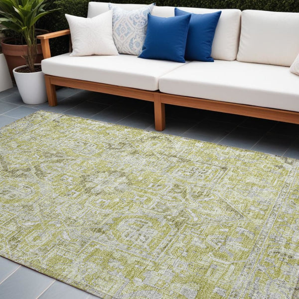 HomeRoots 5' Timeless Artichoke Green Oriental Area Rug - Washable, Non-Skid, Indoor/Outdoor Versatility 8' X 10' 563742