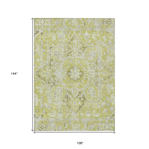 Homeroots 9' X 12' Artichoke Green Oriental Washable Non Skid Indoor Outdoor Area Rug Aloe Polyester 563743