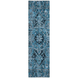 Homeroots 8' Runner Denim And Gray Oriental Washable Non Skid Indoor Outdoor Runner Rug Blue Polyester 563746