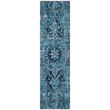 Homeroots 8' Runner Denim And Gray Oriental Washable Non Skid Indoor Outdoor Runner Rug Blue Polyester 563746