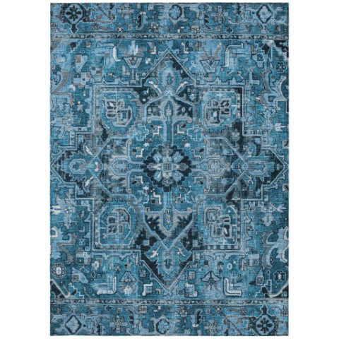 Homeroots 8' Runner Artichoke Green Oriental Washable Rug - Stylish Stain Resistant Non-skid For Indoors & Outdoors Blue Polyester 563748