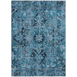 Homeroots 8' Runner Artichoke Green Oriental Washable Rug - Stylish Stain Resistant Non-skid For Indoors & Outdoors Blue Polyester 563748