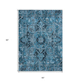 Homeroots 5' X 8' Denim And Gray Oriental Washable Non Skid Indoor Outdoor Area Rug Blue Polyester 563749