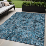 Homeroots 5' X 8' Denim And Gray Oriental Washable Non Skid Indoor Outdoor Area Rug Blue Polyester 563749