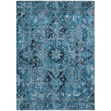 Homeroots 5' X 8' Denim And Gray Oriental Washable Non Skid Indoor Outdoor Area Rug Blue Polyester 563749