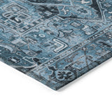 Homeroots 5' X 8' Denim And Gray Oriental Washable Non Skid Indoor Outdoor Area Rug Blue Polyester 563749