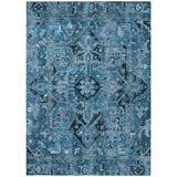 Homeroots 5' X 8' Denim And Gray Oriental Washable Non Skid Indoor Outdoor Area Rug Blue Polyester 563749