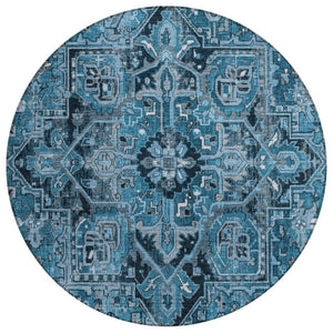 HomeRoots 5' Timeless Artichoke Green Oriental Area Rug - Washable, Non-Skid, Indoor/Outdoor Versatility 8' Round 563750