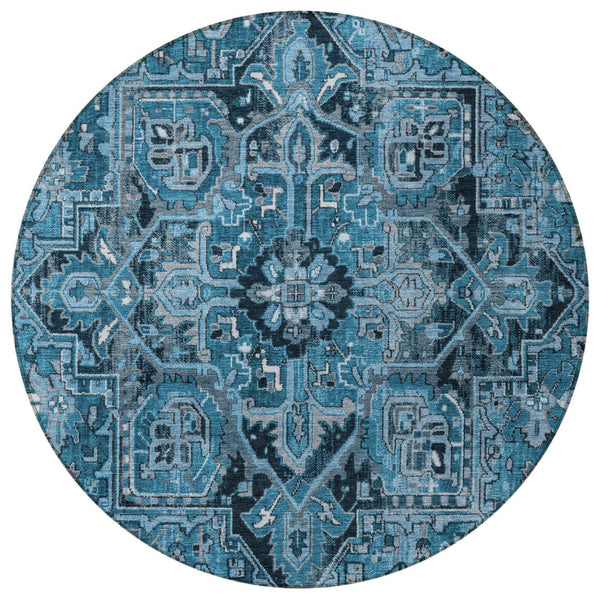 Homeroots 8' Runner Artichoke Green Oriental Washable Rug - Stylish Stain Resistant Non-skid For Indoors & Outdoors 8' Round Polyester 563750