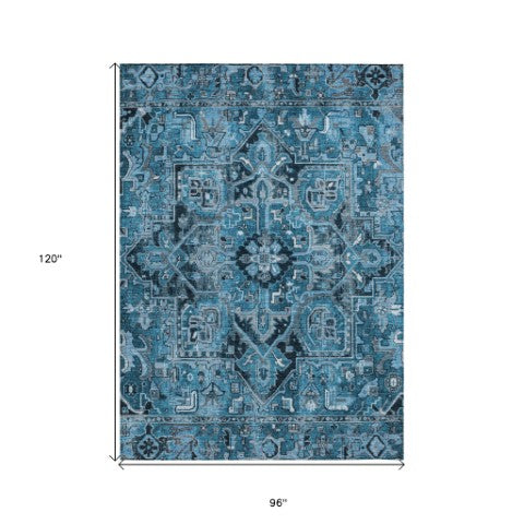 Homeroots 8' Runner Artichoke Green Oriental Washable Rug - Stylish Stain Resistant Non-skid For Indoors & Outdoors 8' X 10' Polyester 563751