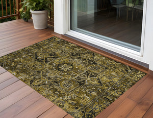 Homeroots 3' X 5' Coffee And Gray Oriental Washable Non Skid Indoor Outdoor Area Rug Brown Polyester 563757
