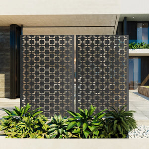 English Elm Metal Freestanding Privacy Screen Geometric Powder Coated Outdoor Patio Divider Panel W347P421271